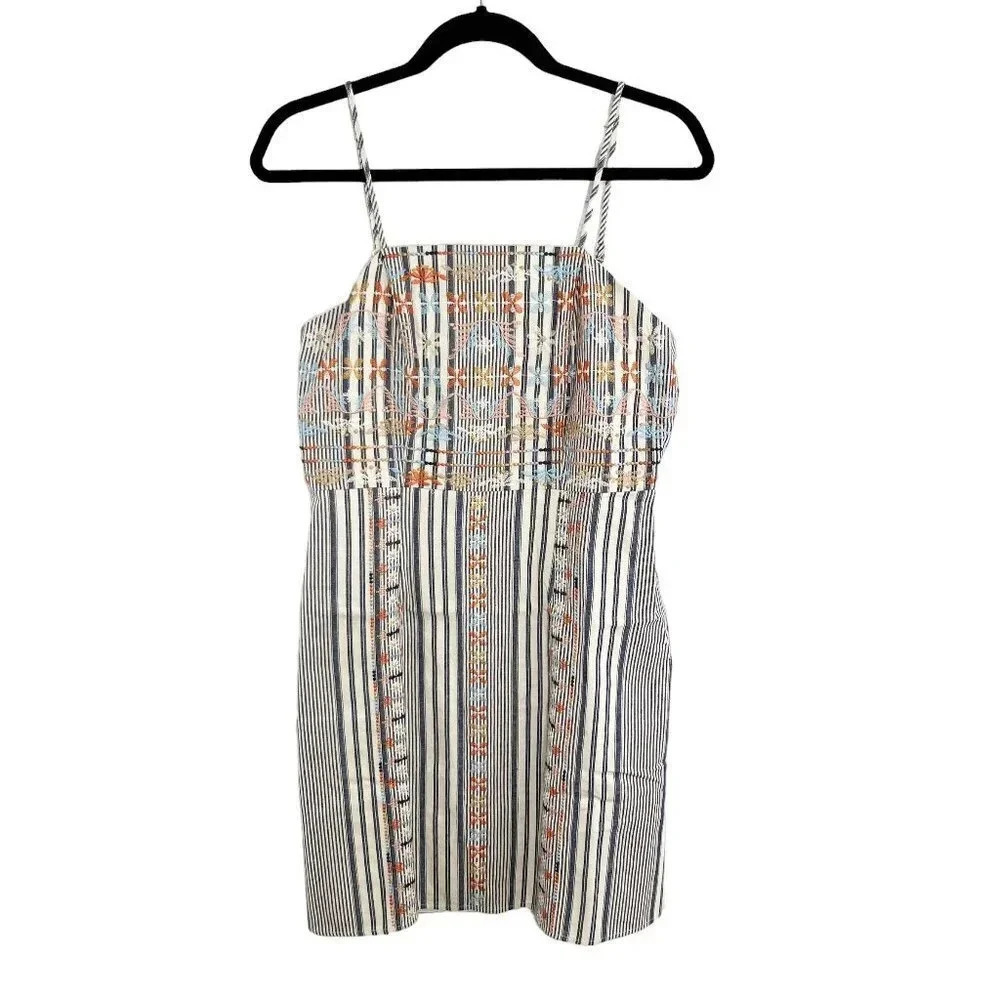 Altar'd State Floral & Stripes Embroidered Boho Summer Dress Women's Size Medium